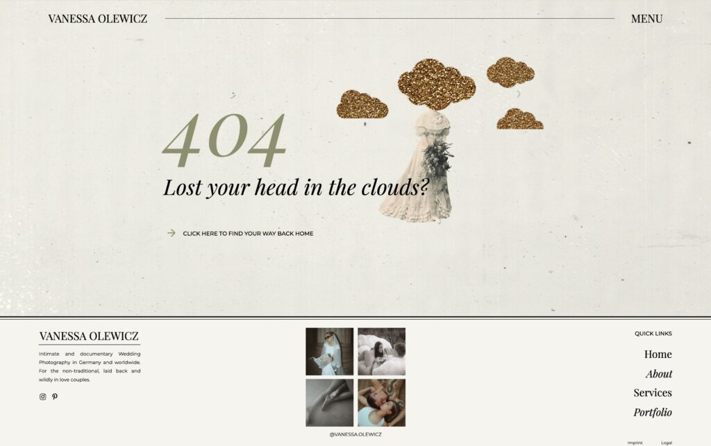Inspiration 404 Page Fehlerseite für Showit Website Fotograf