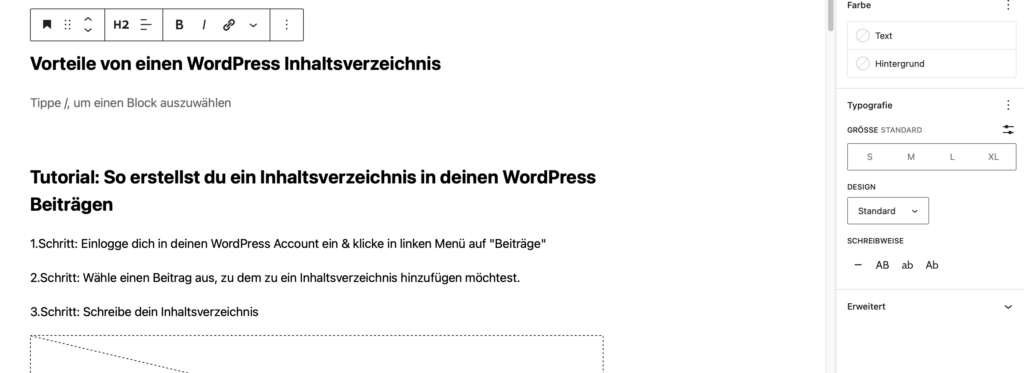 Wordpress Inhaltsverzeichnis für Blogbeitrag erstellen