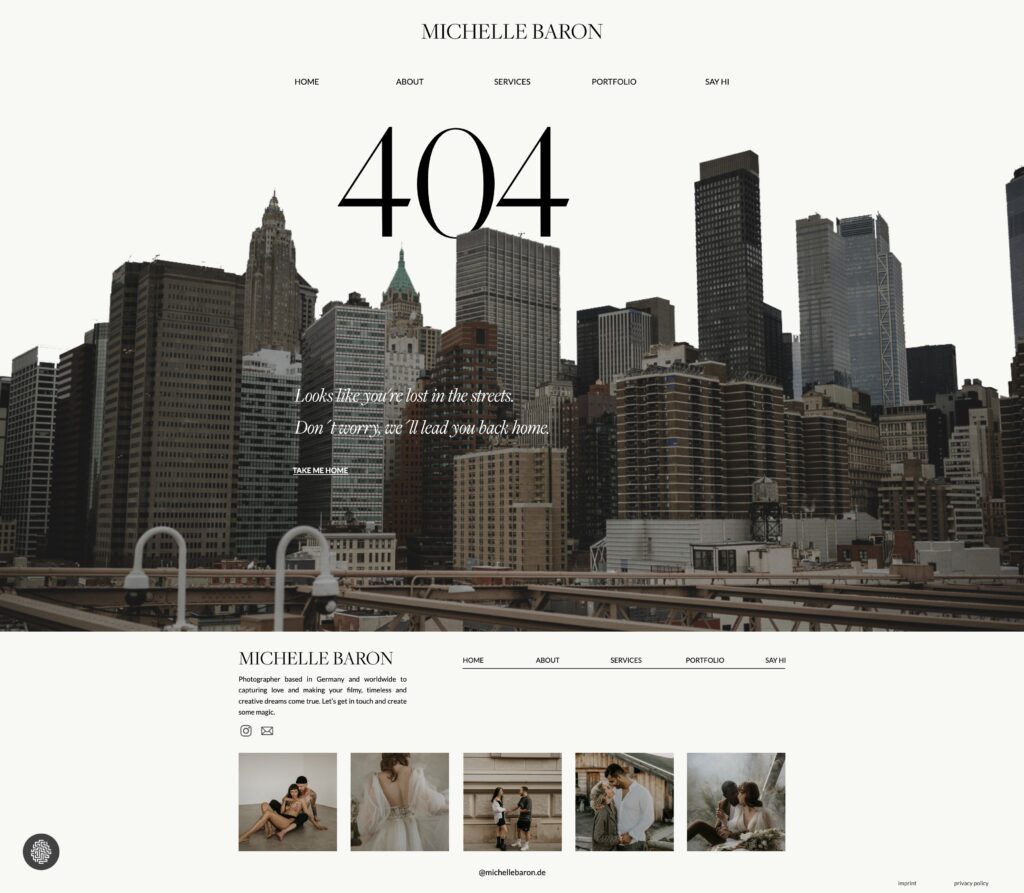 Kreative 404 Page für Fotografen
