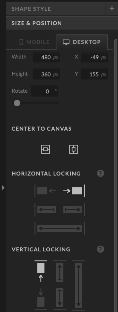 Showit Horizontales Locking und vertikales Locking