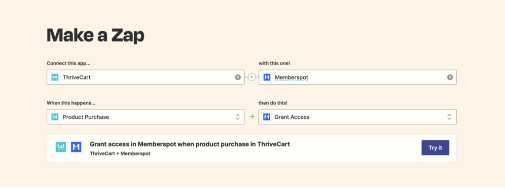 ThriveCart mit Memberspot verbinden über Zapier