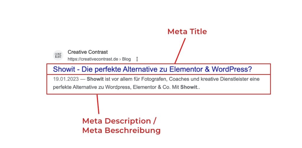 Meta Titel und Meta Beschreibung für Content Optimierung.